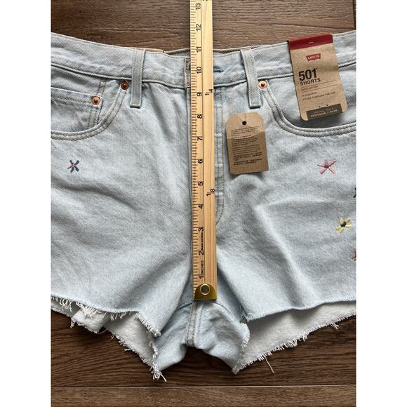 Levi's 501 Denim Shorts Womens 29 High Rise Embroidered Button Fly Festival NWT - Picture 11 of 12
